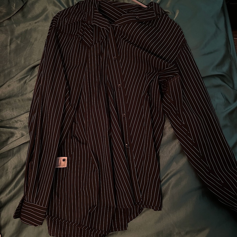 Pinstripe button down collared shirt
